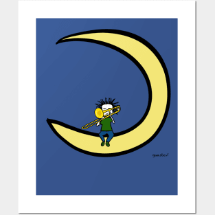 Moon and trombonist Posters and Art